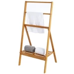 3 layers foldable bamboo wooden ladder bathroom swimming pool shelf toilet rack organizer bamboo towel drying rack