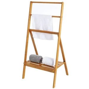 3 layers foldable bamboo wooden ladder bathroom swimming pool shelf toilet rack organizer bamboo towel drying rack