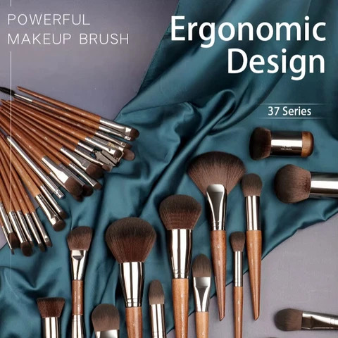 37 Pcs Soft Synthetic Hair Vegan Makeup Brush Set, Powder Foundation Eyeshadow Eyeliner Lip Cosmetic Solid Wood Make Up Brushes
