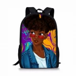 3D Digital Printing School Backpack Bookbag Black Art African American Women Girl Afro For Children Girls Custom School+bags