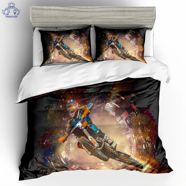 3D Locomotive Off-Road Motorcycle Racing Duvet Cover Set Men&#x27;s Duvet Cover Cool Motorcycle Competition Boys Bedding Set