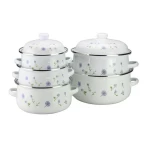 3pc 5 pcs wholesale custom kitchen cookware white color glass lid flower pattern enamel casserole pot set