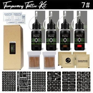 4 Bottles  Colorful Healthy Semi PermanentTemporary Tattoo Ink Kit  with Henna Tattoo Stencils
