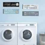 4 Pcs Laundry Room Decor Wooden Sign Funny Plaque Rustic Farmhouse Vintage Bathroom Rules Hanging Decor for Wall Decor