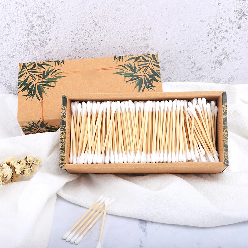 500pcs Biodegradable organic bud bamboo cotton swab for ear cleaning
