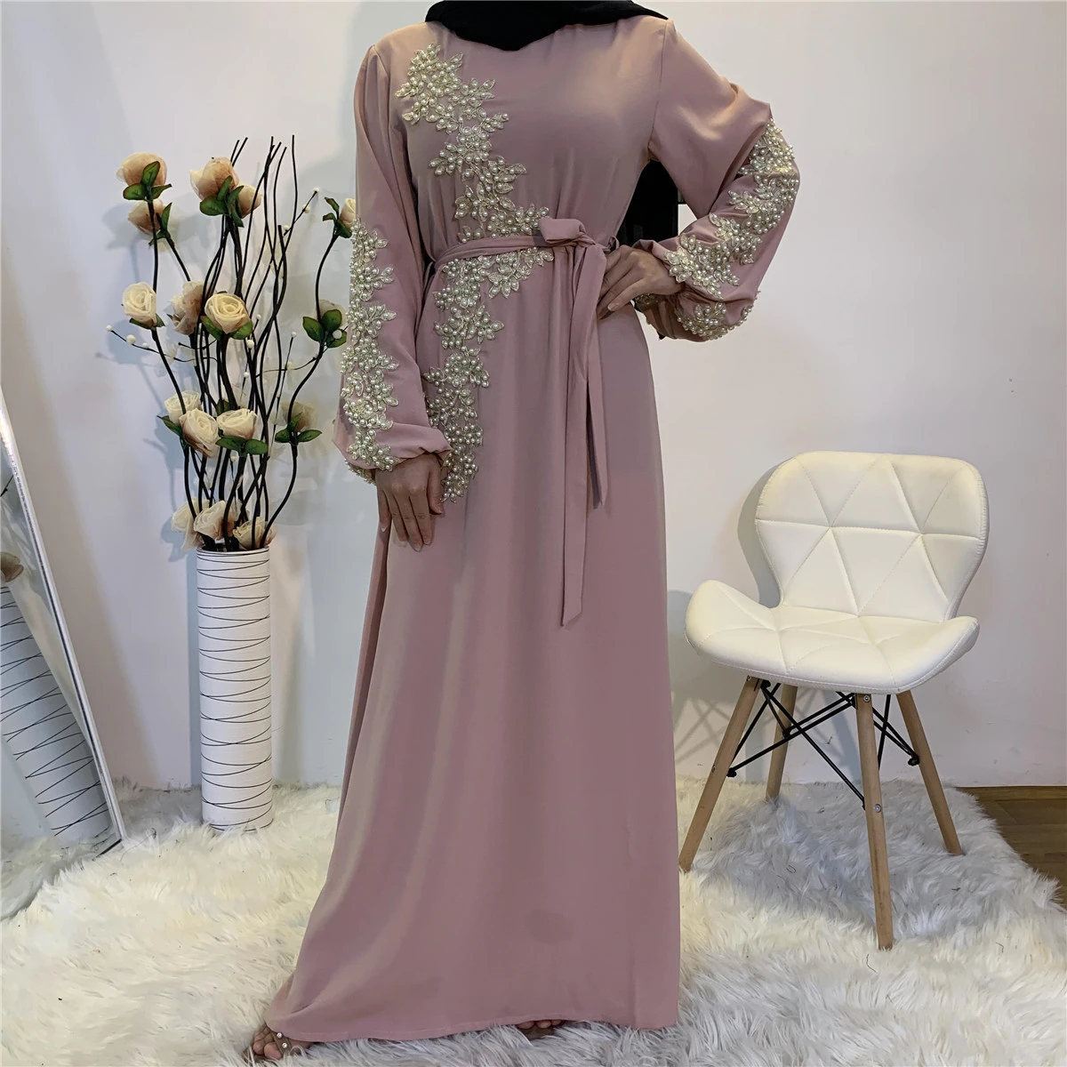 6322#Women Clothing Abaya Muslim Dresses Wear Long Sleeve Indonesia Ethnic Fashion Dress