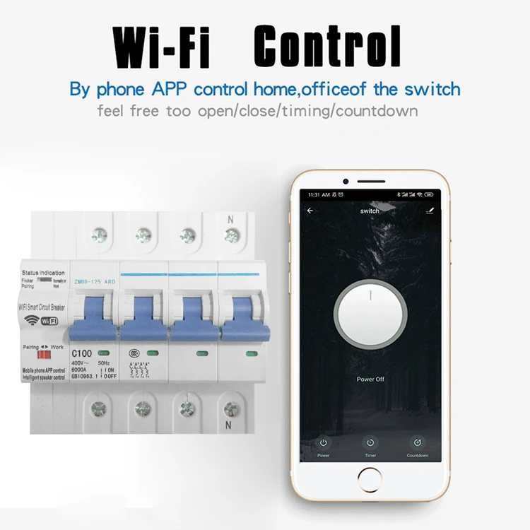 63A 4P Smart Circuit Breaker Switch with Wireless WIFI Control with Tuya APP for Alexa and Google Home