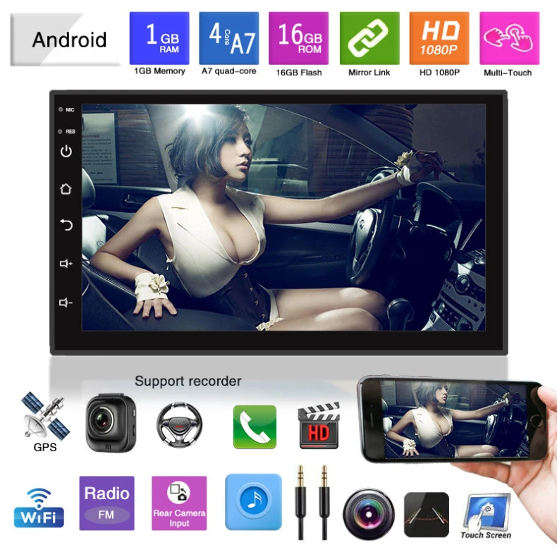7 inch 2din Universal car audio 1024*600 touch screen dashboard stereo gps music Mirror Link FM  Wifi android car player