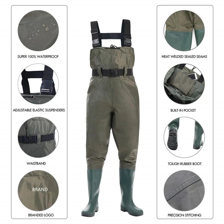 70D/420D Nylon with PVC Coating OEM Fly Fishing Chest Waders Waterproof for Sale