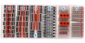74Pcs/Box 7 in 1 PUniversal Compact Wire Wiring Connector 1/2/3/4/5/8 Conductor Terminal Block with Lever AWG 28-12