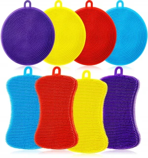 8 Pieces Silicone Sponge Silicone Scrubber Dish Brush Cleaning Sponges Circular