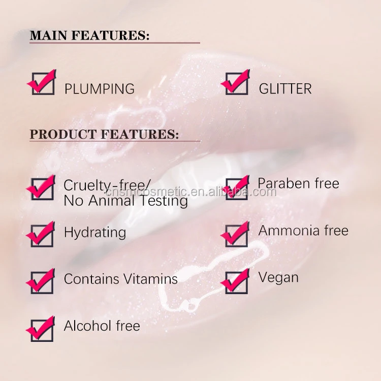 A335 high shine glitter pigment  lip gloss custom private label plumping clear shimmer lip gloss plumper