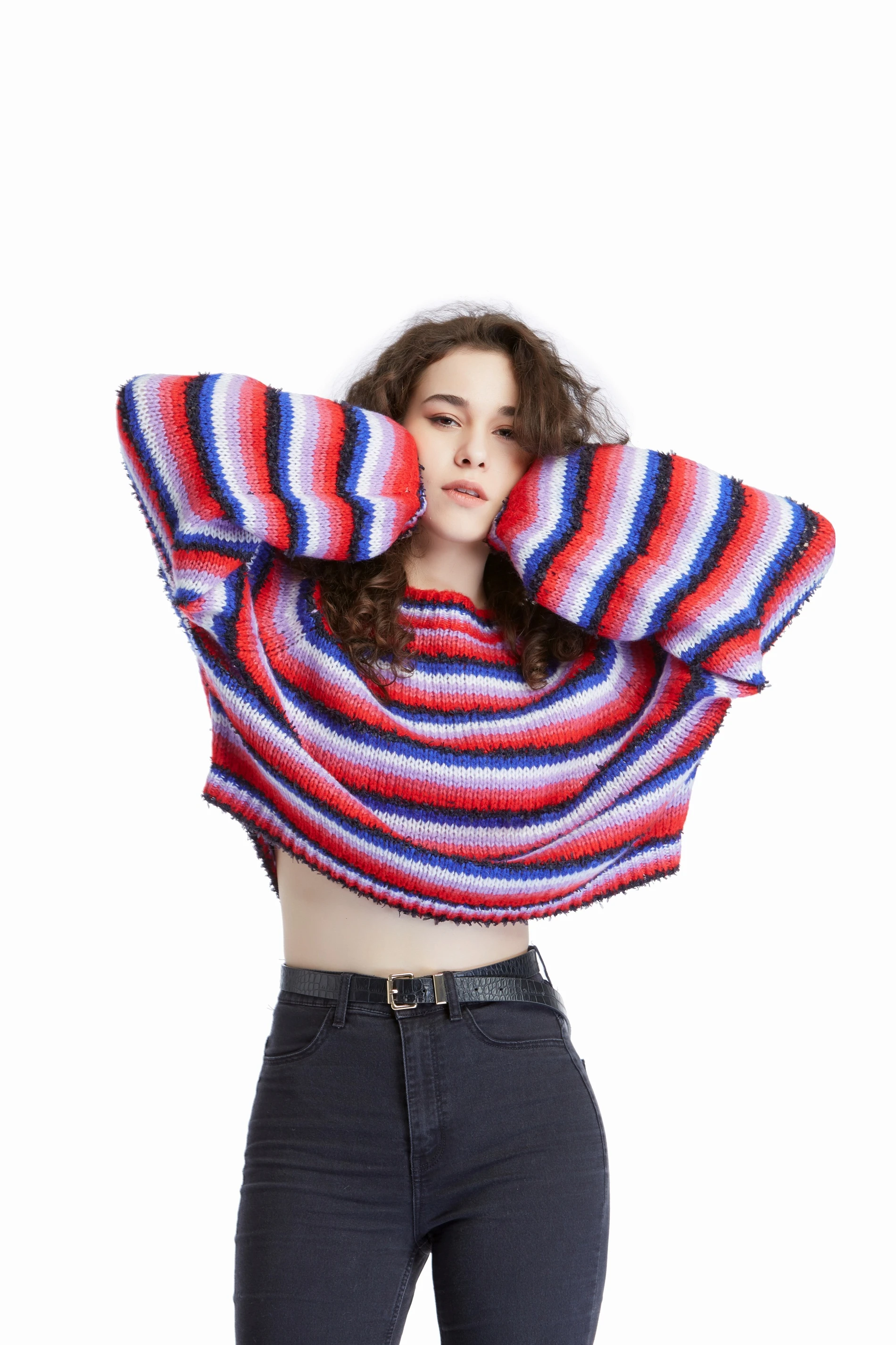 Autumn high fashion Rainbow striped sexy turtleneck knitted women jumper Casual long sleeve sweater pullover boutique clothes