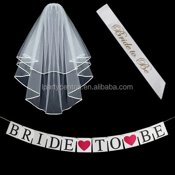 Bachelorette Party Supplies 4pcs Bridal Shower Veil Sash Garter And Badge Bride To Be Set LP3170