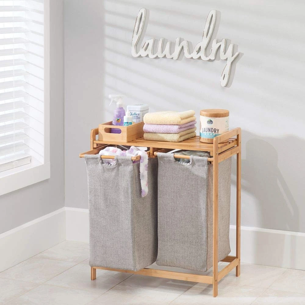 Bamboo Double Laundry Hamper - Storage System with Top Shelf