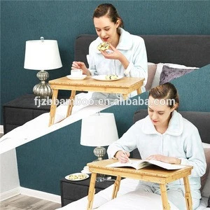 Bamboo Laptop Bed Study Table With Tilting Top, Adjustable Leg and Drawer_BSCI &amp; FSC Factory