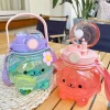 Big Bpa Free Student Travel Transparent Portable Drink Cup Cute Cartoon Plastic Water Bottle with Straw Strap for Kids Children