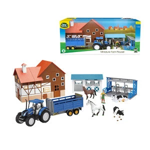 Big Harvest Farm Newholland Tractor Play Set Plastic Farm Animal Toy for Kids , Included Milk Station , Horse Shield , Barn