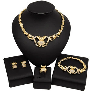 Big Teddy Bear I Love You Hug and Kiss Necklace Jewelry Set 18k Gold Plated Fashion Xoxo Latest Models Wedding Jewellery Sets