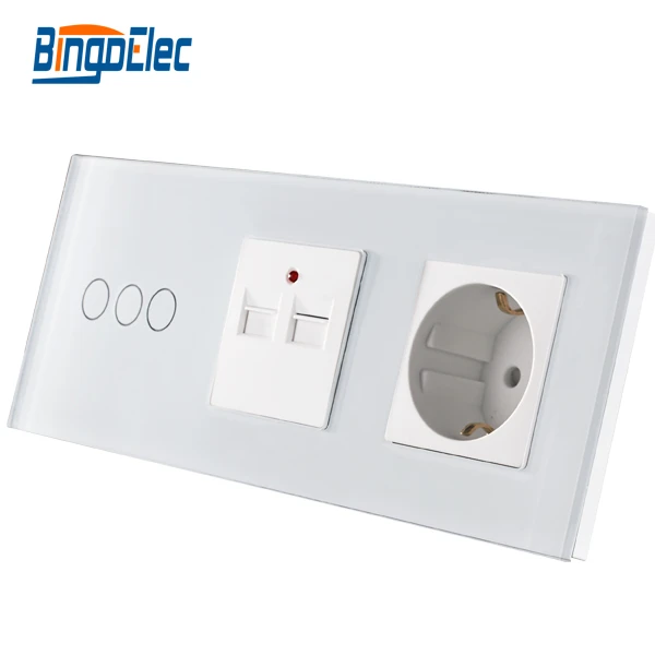 Bingoelec 3 Frame Switch and Socket 86*228mm 4mm Toughened Glass Panel Multifunction Switch