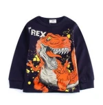 boy spring winter o- neck hot sale dinosaur pattern long sleeve cotton t shirt