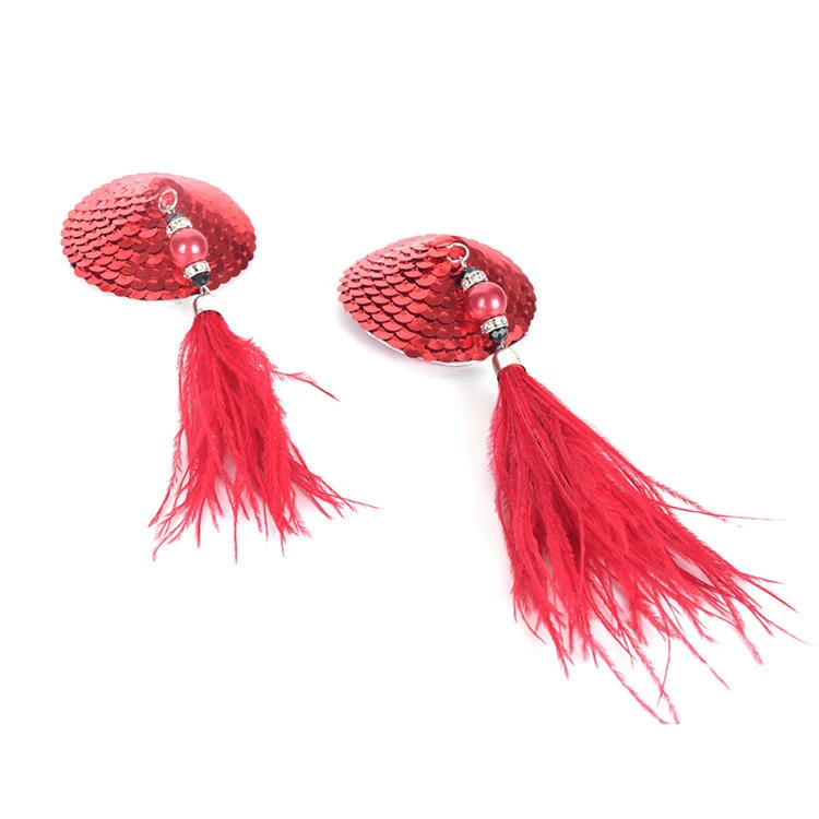 Bra accessories womans red nipple pasties, sequined sexy girl breast cover nipple pasties with tassels