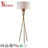 Brass finish white fabric shade decorative fancy luxury metal standing hotel modern tripod floor lamp