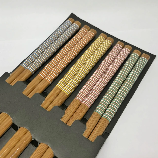 Bulk gift decorative round bamboo chopsticks with 5 pairs