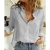 C CLOTHING Casual Women V Neck Button Down Line Linen Shirts Long Sleeve Blouses