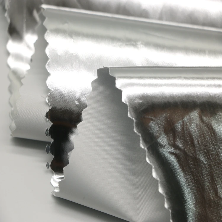 Cheap Shinny Metallic Silver Foil Polyester Taffeta Bronzing Waterproof Fabric for Jacket