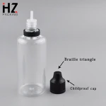 child's protective cap long thin tip e liquid dropper 60ml pet plastic bottle for tattoo oil