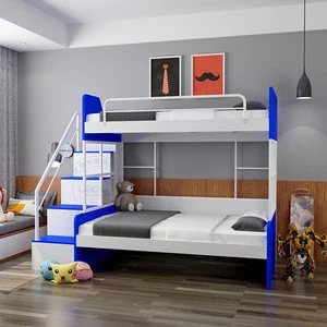 Children bedroom furniture twin over full double-desk bunk beds white and blue kids loft bed murphy bed