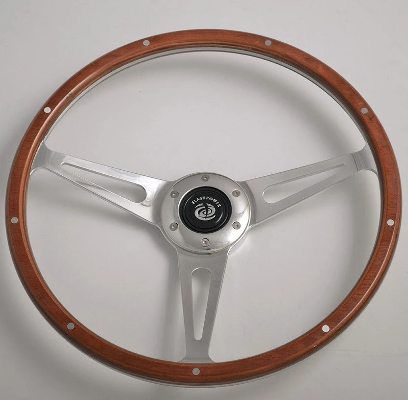 China 14 Polished Laminated Wood Steering Wheel with Horn Button Mustang