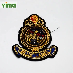 China custom hand bullion wire embroidery badge patch for clothing
