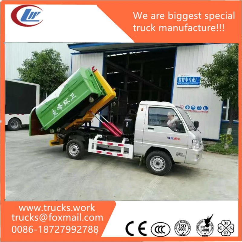 China garbage truck manufacturer 3tons hydraulic auto system lifting hook lift container truck