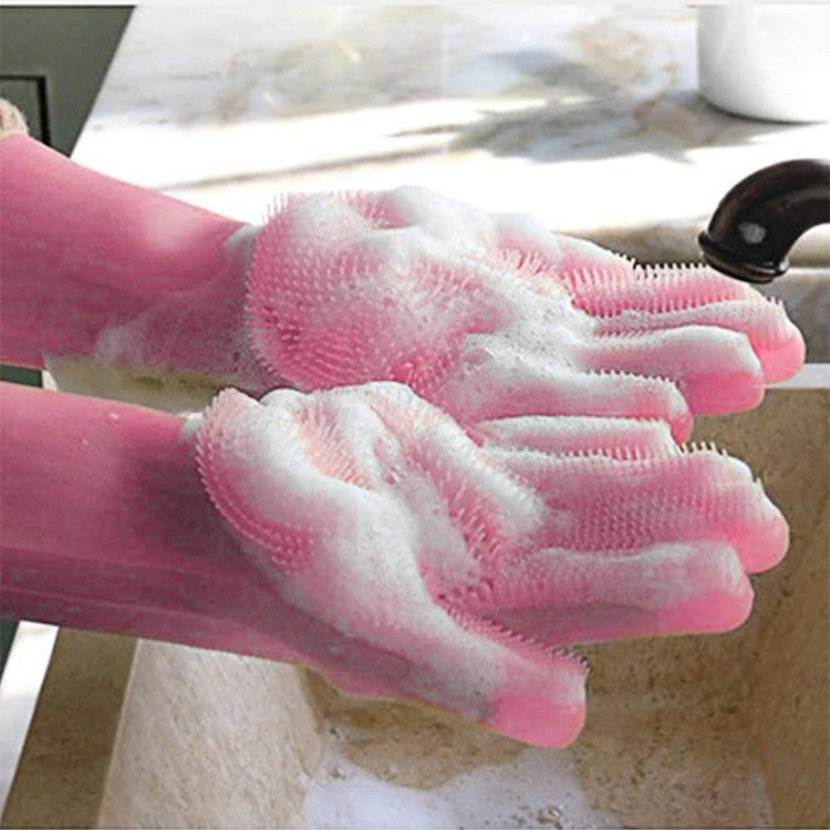 China products manufacture Kitchen Reusable Colored Magic Rubber Silicone Dishwashing Gloves
