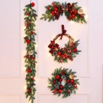 Christmas garland swag artificial Christmas Wreath with pinecones ornament balls red berry front door hanging decoration