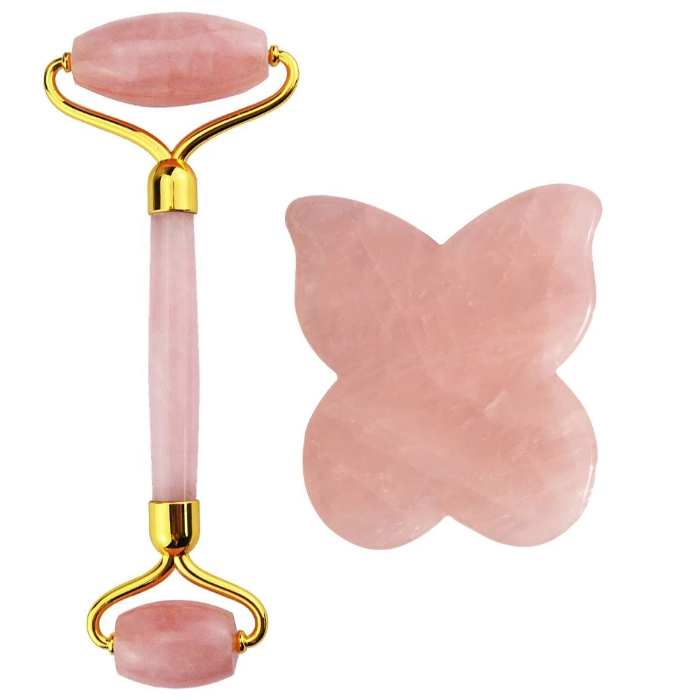 Christmas Gift 100% natural Stone A grade Jade Roller for face,  Rose Quartz Roller and Gua sha.