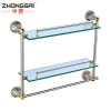 Chrome gold plated Wall Mounted Bathroom hardware accessories metal hanger with glass shelf