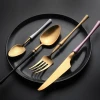 Classic Gold Dinner Fork Spoon Wedding Stainless Steel Cutlery Set Colorful Handle
