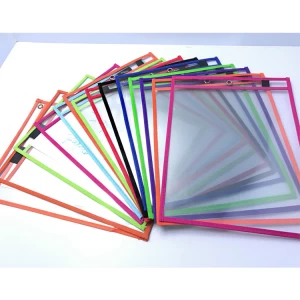 Classroom Student Reusable OEM 10x13.5 Inch 15-pack Writing Drawing Clear PVC Reusable Dry Erase Pockets Sleeves Charts Folder
