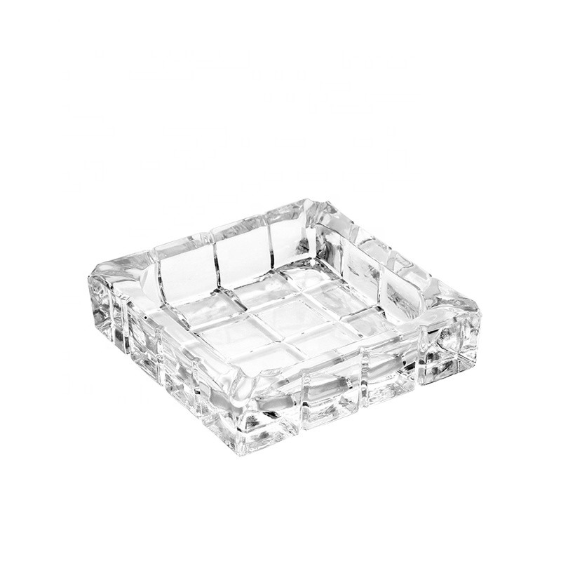 Clear square shape engraved crystal glass ashtray classic glass custom ashtray for cigarettes and cigars