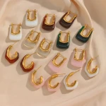 Colorful Transparent Resin Earrings Geometric U Shape Hoop Earrings Gold Color Metal Women Earrings Party Jewelry