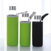 colour 500 ml insulated custom portable borosilicate drinking glass water bottle with neoprene sleeve