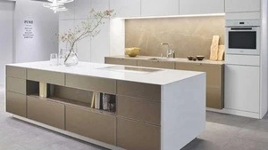 Commercial White and Gloden lacquer outdoor kitchen cabinet with island
