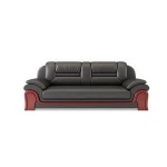 Contemporary Office Sofa Wooden Base Black Leather Conference Sofa