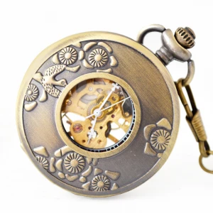 copper skeleton mechanical pocket watch for men and women