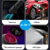 Cordless Handheld Vacuum Cleaner for Car Home 4-in-1 Tire Inflator Portable Air Compressor with Digital Pressure Gauge LED Light