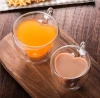 Creative heart shaped double wall glass juice beverage coffee tea cups
