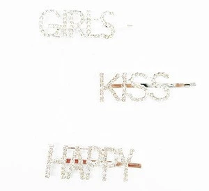 Crystal word barrettes bobby pins luxury rhinestones jewelry headwear accessories sparkly letter hair clip
